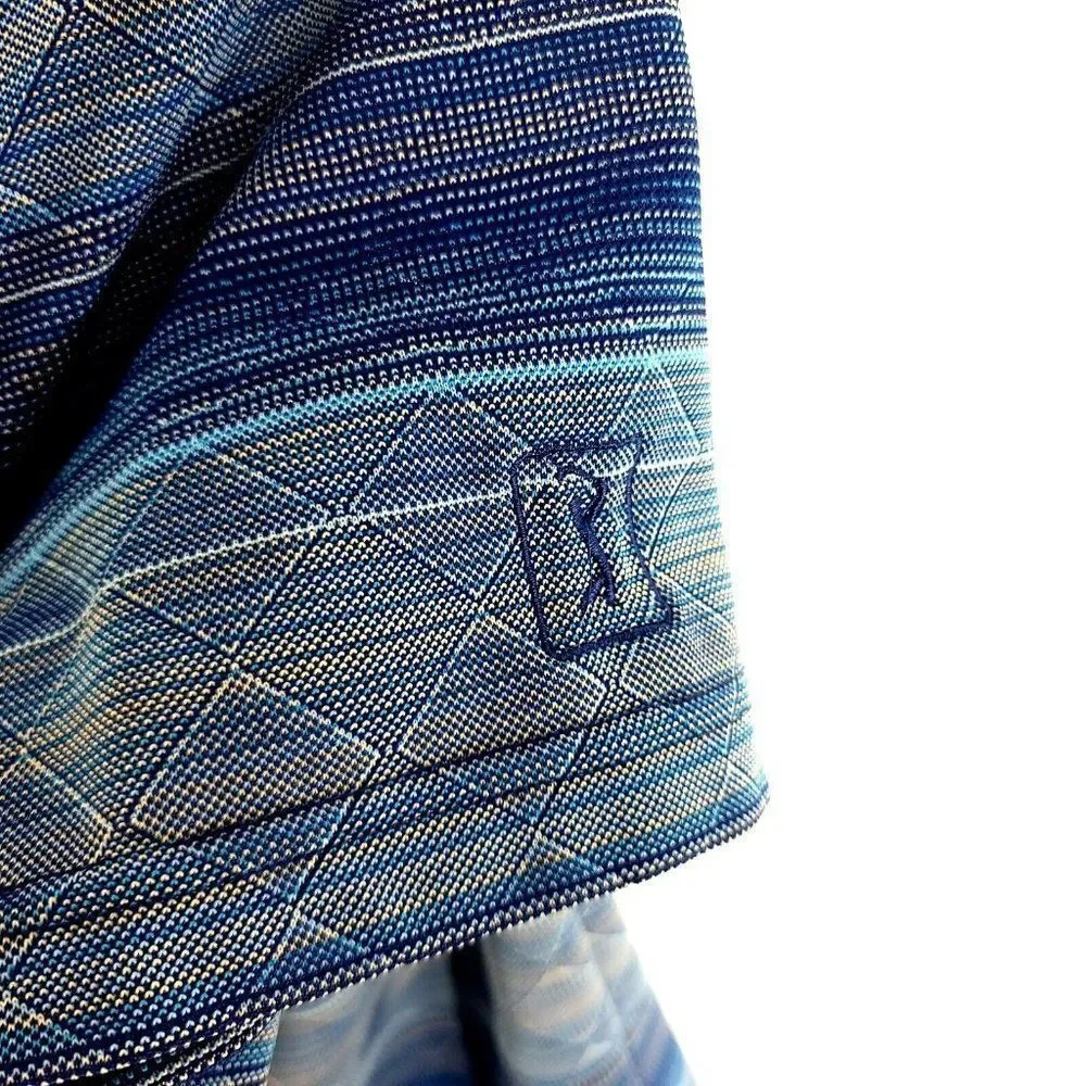 PGA Tour Large Blue Striped‎ Textured Polyester Collared Polo Shirt Short Sleeve